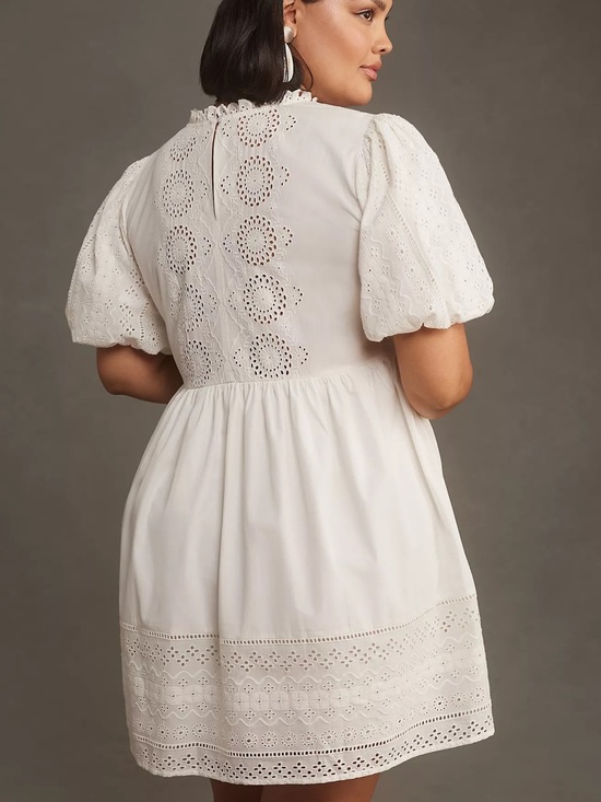 NWT Anthropologie Forever That Girl Puff-Sleeve Lace Mini Dress White L Large - Picture 6 of 8